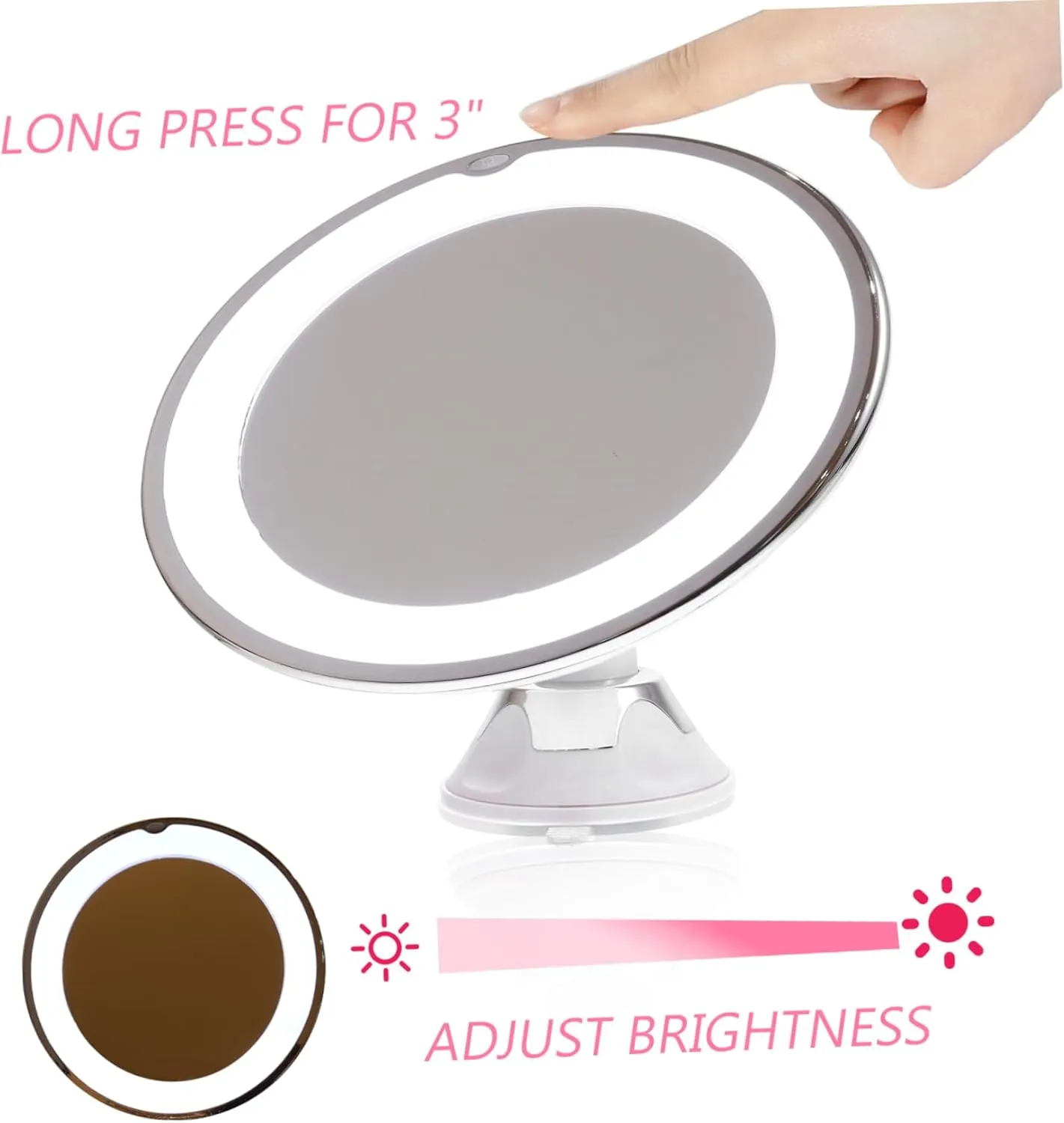 Hemoton 10x Led Magnifying Makeup Mirror with Light Suction Cup Compact for Bathroom Tabletop Present