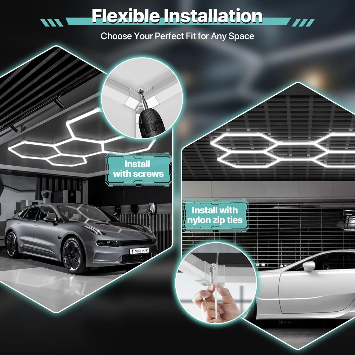 Hexagon Garage Lights 168W 20160LM, 5 Grids LED Garage Hexagon Lights, 6500K Super Bright Honeycomb Light for Workshop, Warehouse, Car Detailing Shop, Exhibition Hall, Gym
