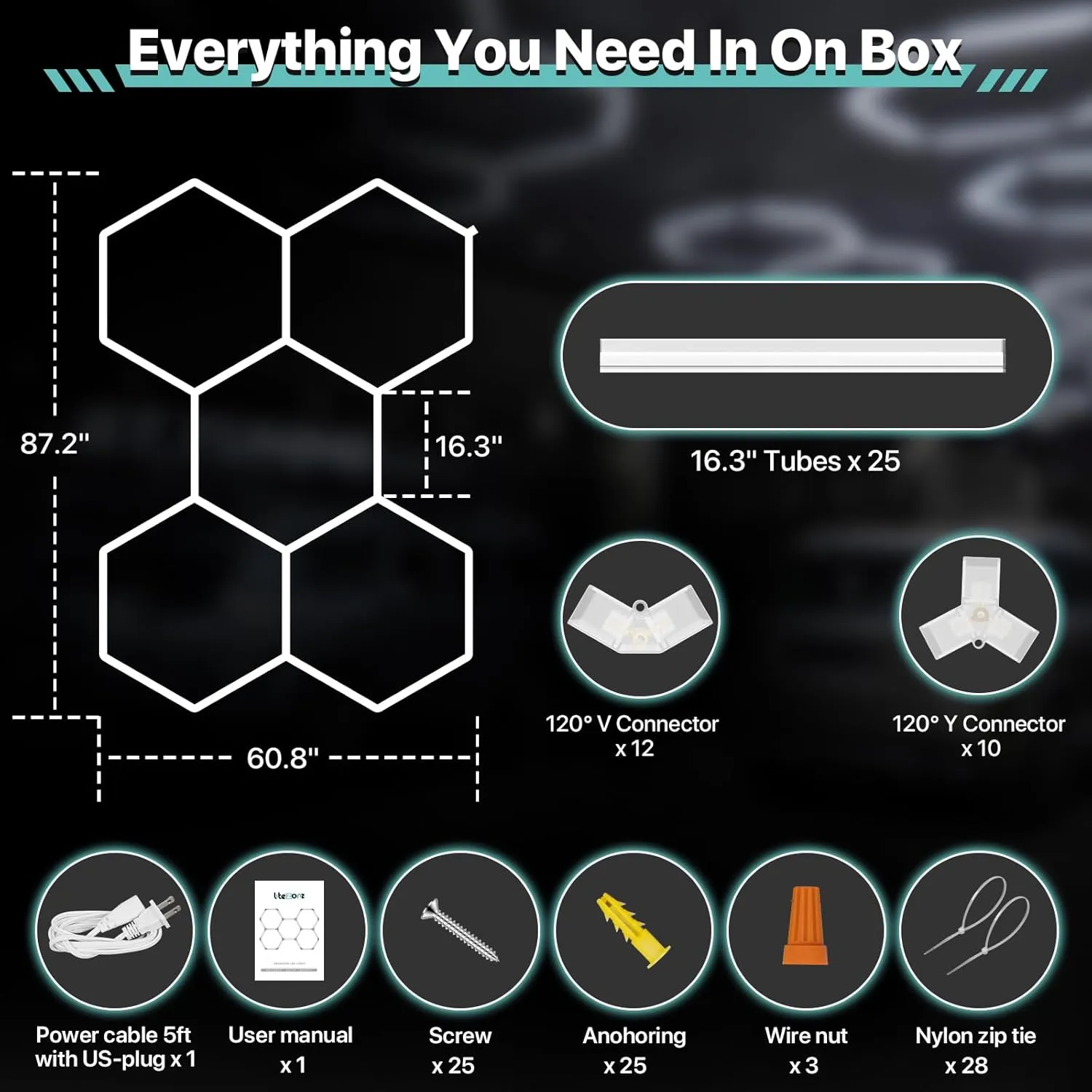 Hexagon Garage Lights 168W 20160LM, 5 Grids LED Garage Hexagon Lights, 6500K Super Bright Honeycomb Light for Workshop, Warehouse, Car Detailing Shop, Exhibition Hall, Gym