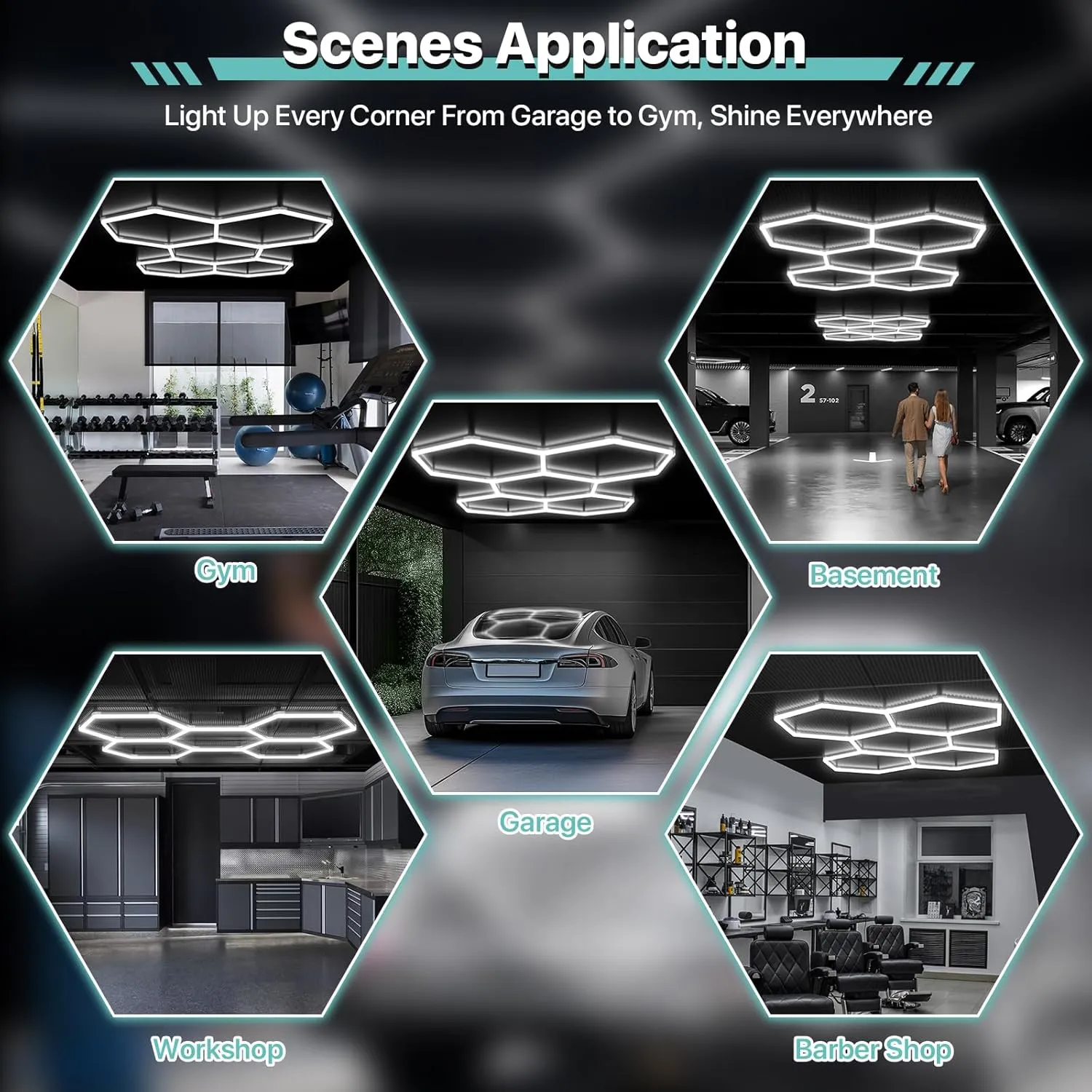 Hexagon Garage Lights 168W 20160LM, 5 Grids LED Garage Hexagon Lights, 6500K Super Bright Honeycomb Light for Workshop, Warehouse, Car Detailing Shop, Exhibition Hall, Gym