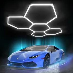 Hexagon Garage Lights 168W 20160LM, 5 Grids LED Garage Hexagon Lights, 6500K Super Bright Honeycomb Light for Workshop, Warehouse, Car Detailing Shop, Exhibition Hall, Gym