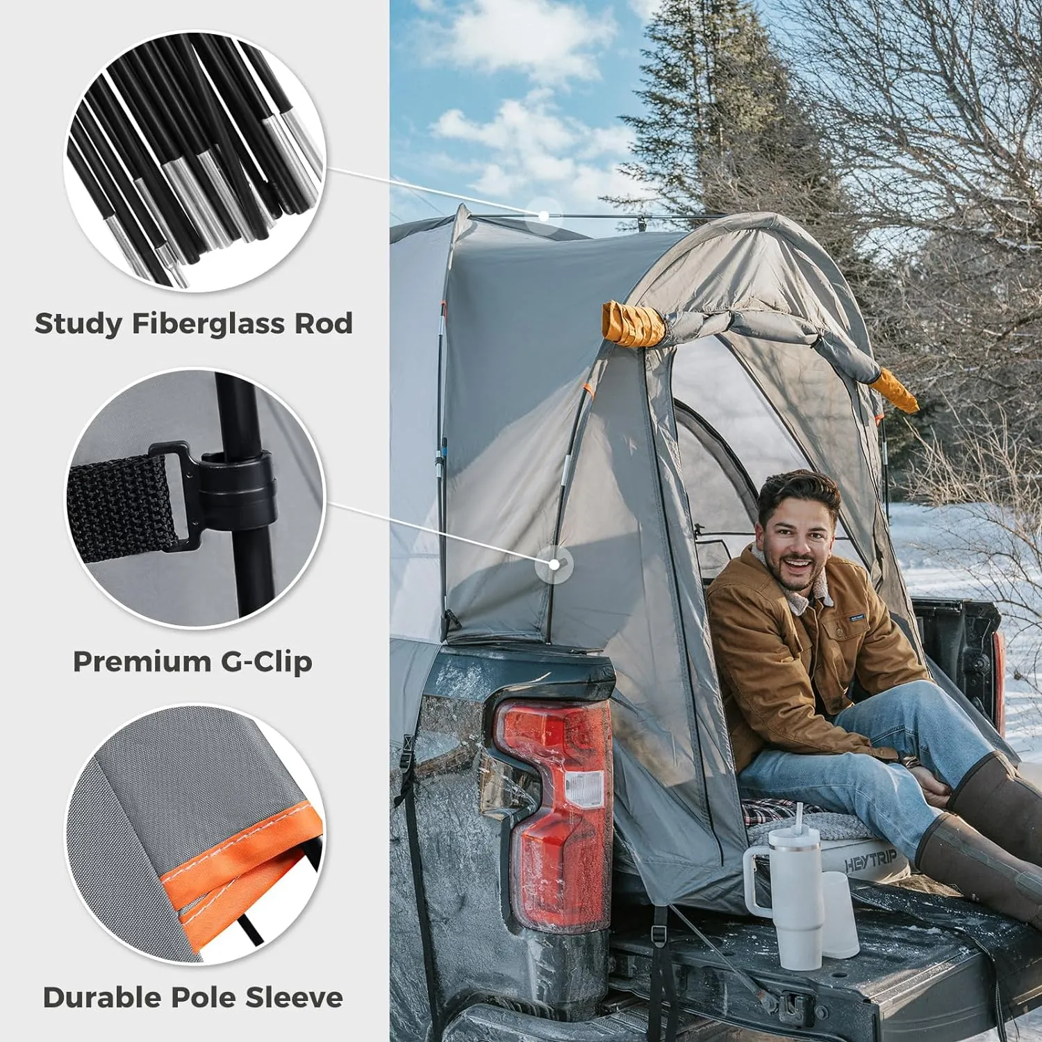 HEYTRIP Truck Bed Tent 5.0ft-6.8ft Waterproof Pickup Truck Tent Double Layer 2 Person Truck Tent Camper for Camping Fishing