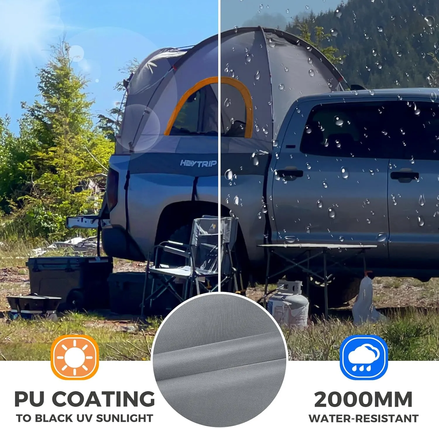HEYTRIP Truck Bed Tent 5.0ft-6.8ft Waterproof Pickup Truck Tent Double Layer 2 Person Truck Tent Camper for Camping Fishing
