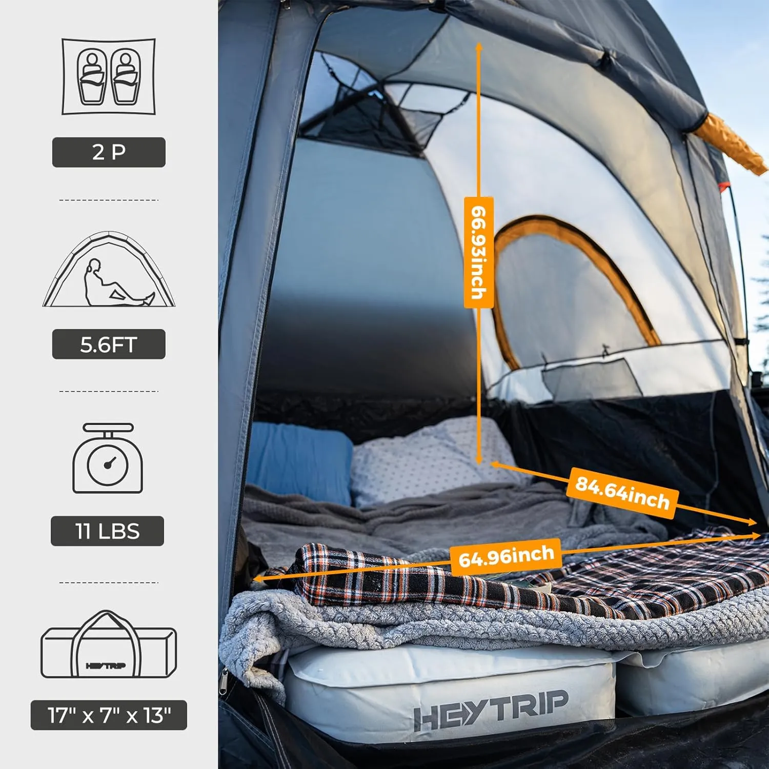 HEYTRIP Truck Bed Tent 5.0ft-6.8ft Waterproof Pickup Truck Tent Double Layer 2 Person Truck Tent Camper for Camping Fishing
