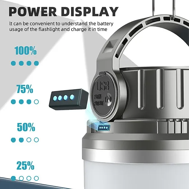 High Power Solar LED Camping Light USB Rechargeable Bulb For Outdoor Tent Lamp with Hook Portable Lantern Emergency Lights