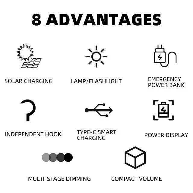 High Power Solar LED Camping Light USB Rechargeable Bulb For Outdoor Tent Lamp with Hook Portable Lantern Emergency Lights