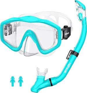 HiiPeak Snorkeling Gear for Kids, Goggles with Nose Cover, Dry Top Snorkel Set for Ages 5-15