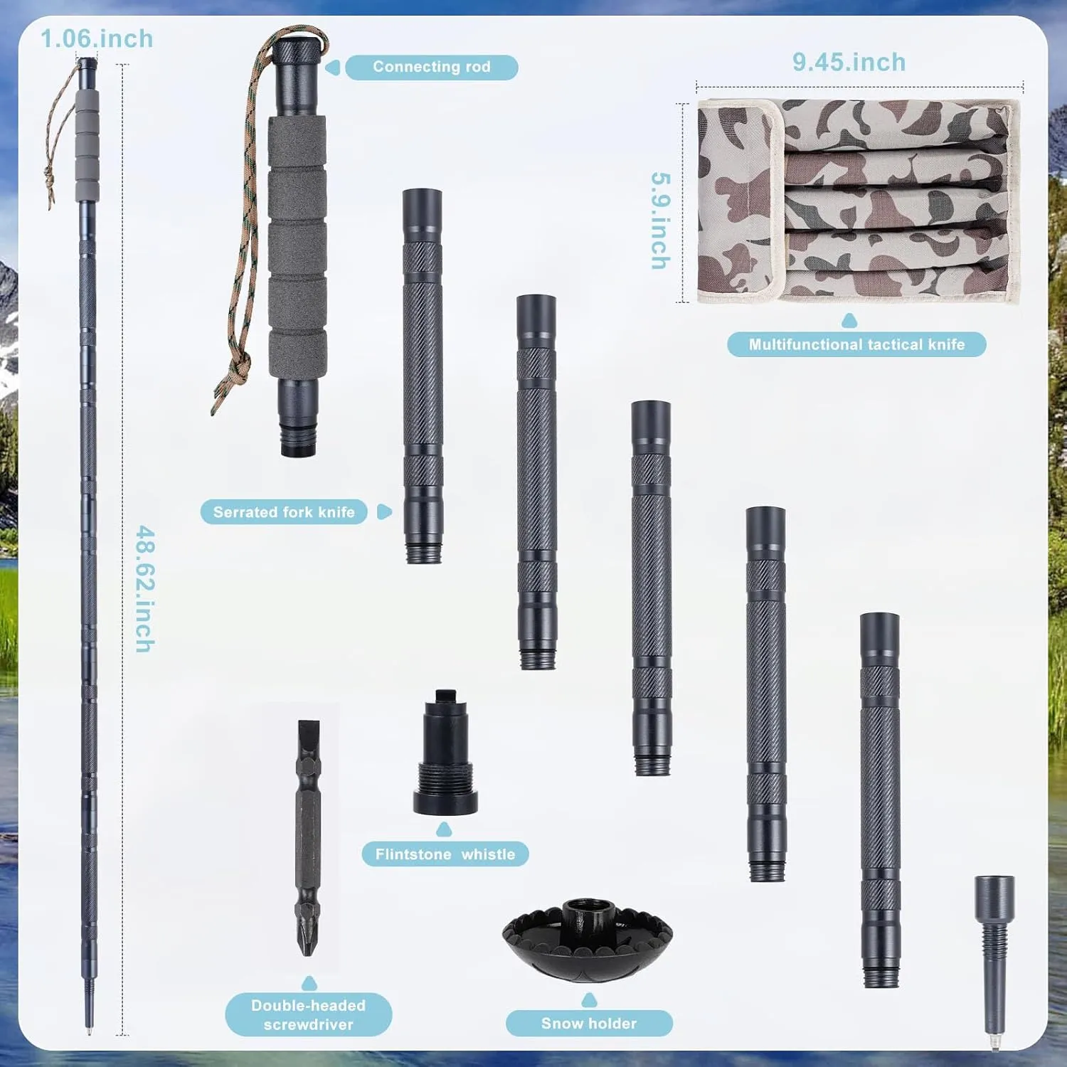 Hiking Walking Staff, Outdoor Multitool Gear Trekking Pole