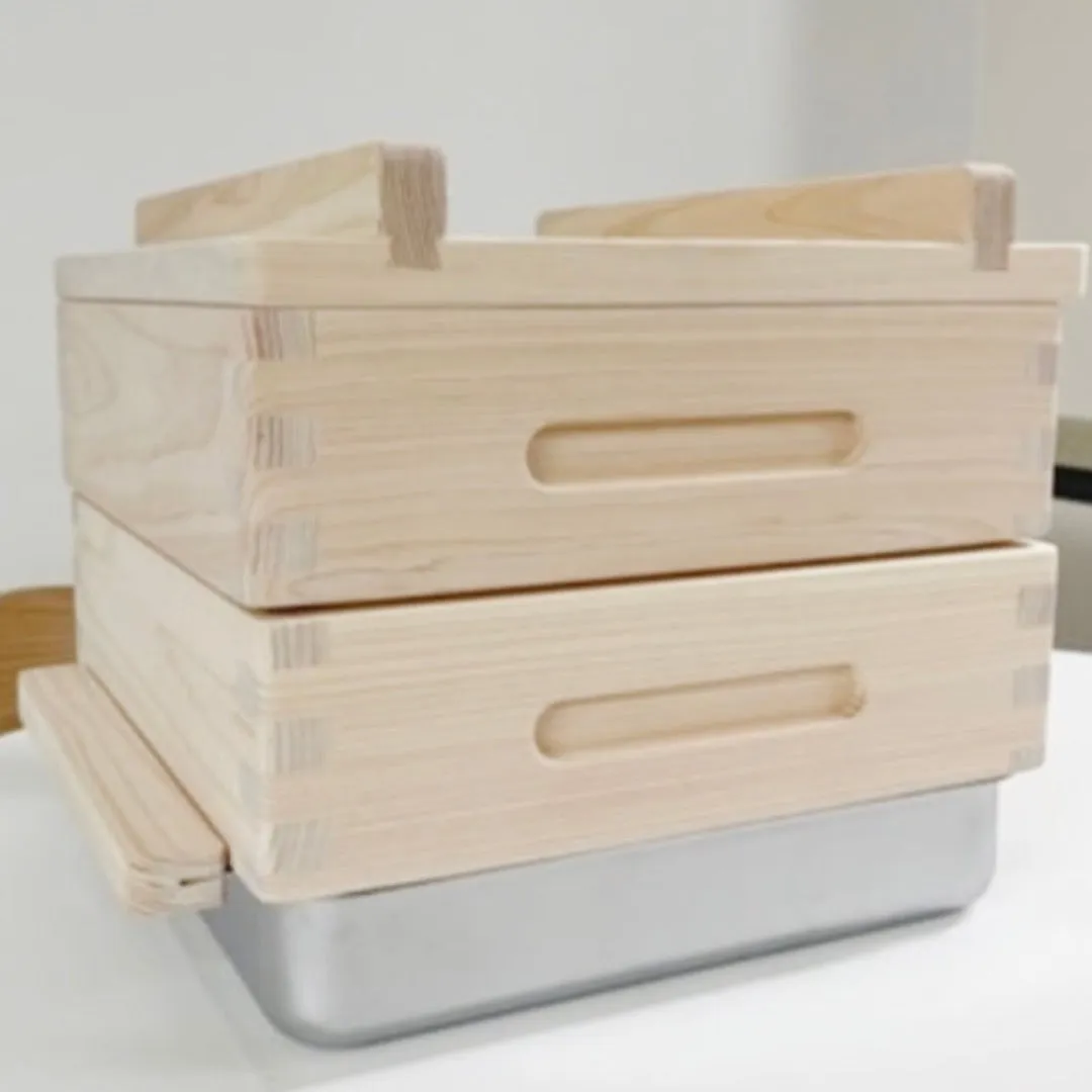 Hinoki Cypress wood steamer 2-tier set