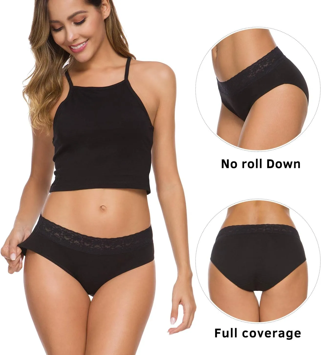 Hipster Panties for Women Underwear Lace Bikini Hip-huggers Panties 5 Pack(218S-Black)