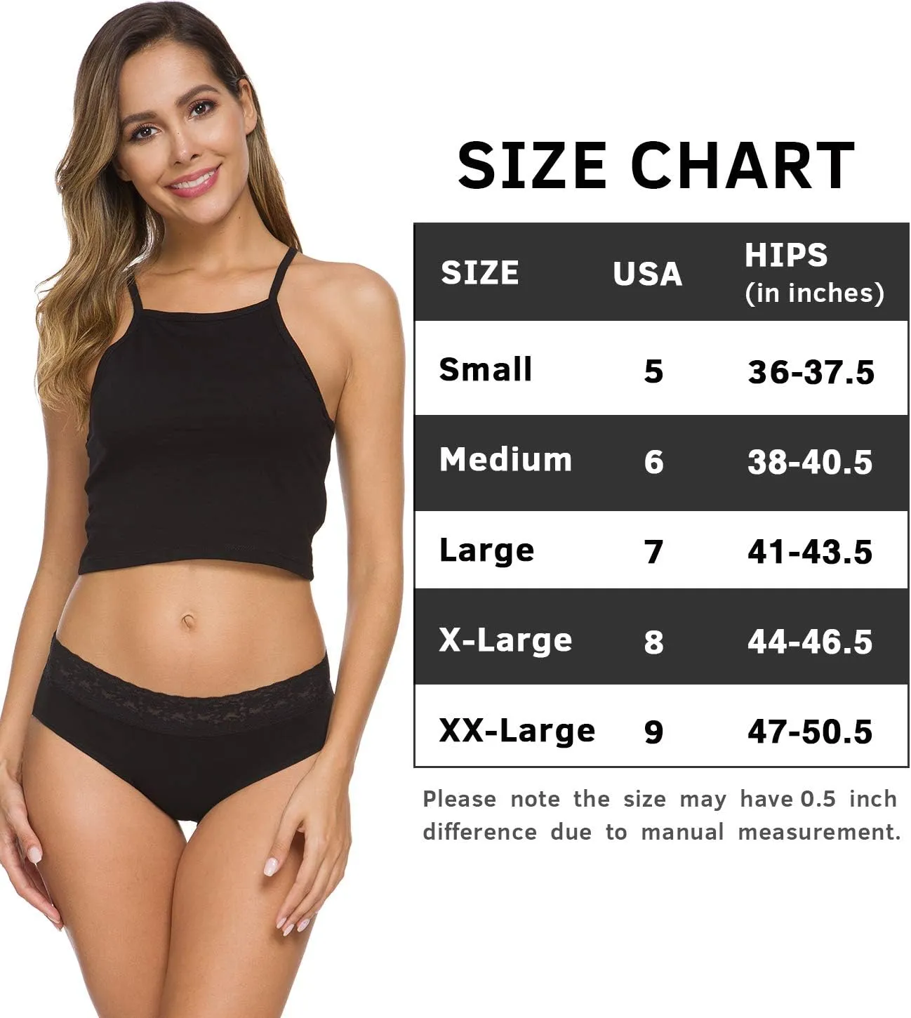 Hipster Panties for Women Underwear Lace Bikini Hip-huggers Panties 5 Pack(218S-Black)