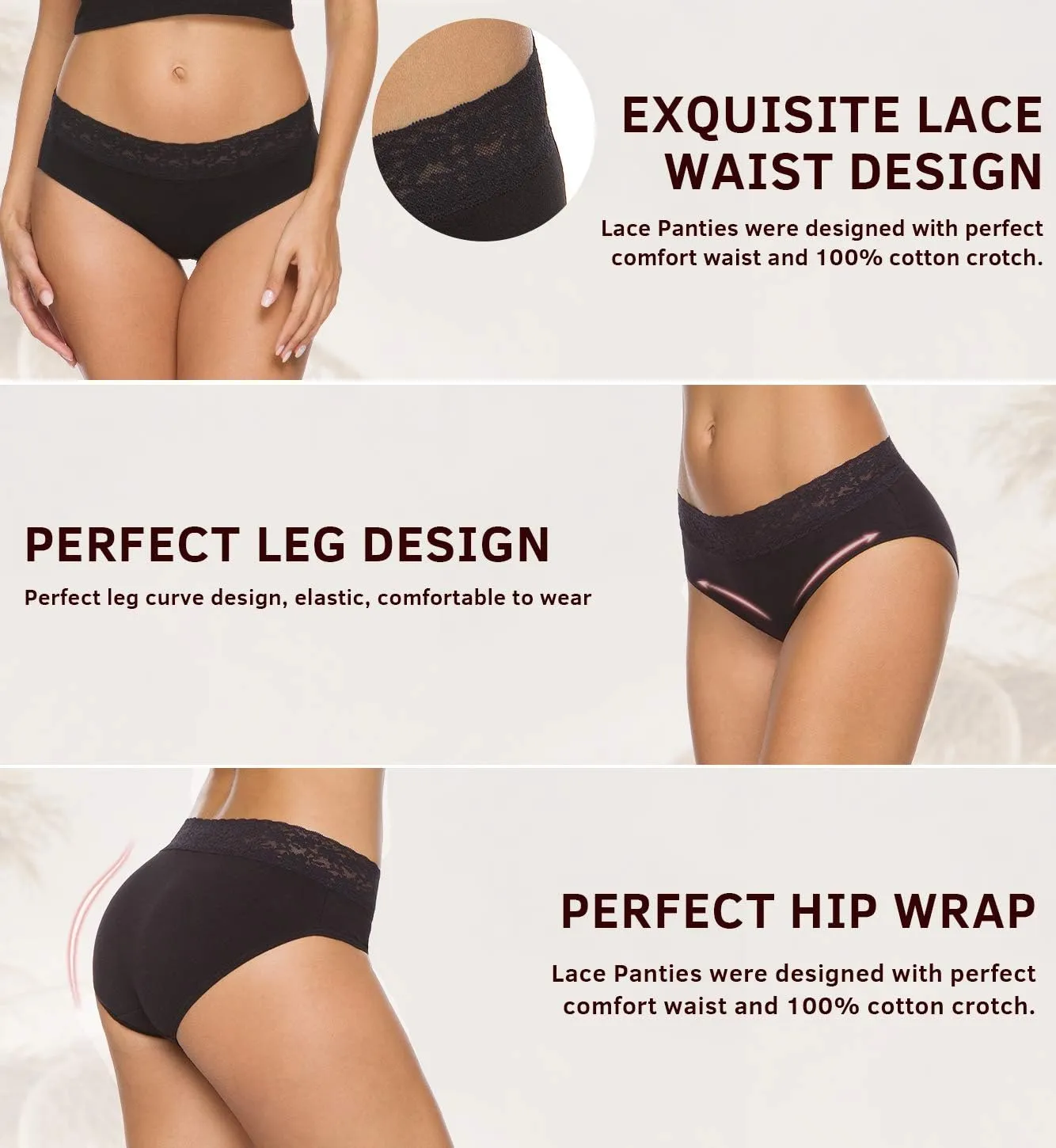 Hipster Panties for Women Underwear Lace Bikini Hip-huggers Panties 5 Pack(218S-Black)