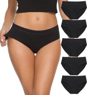 Hipster Panties for Women Underwear Lace Bikini Hip-huggers Panties 5 Pack(218S-Black)