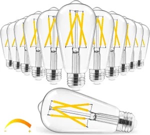 Hizashi Vintage LED Edison Bulb Dimmable, 6W Equivalent 60W, 3000k Soft White, E26 Base Led Light Bulbs, 700LM, UL Listed, High CRI 95  Eye Protection, Clear Glass, Pack of 12