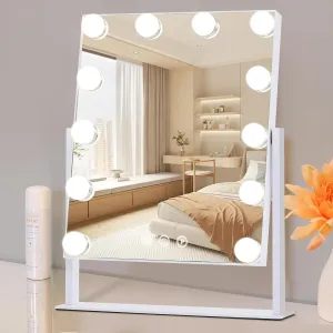 Hollywood Makeup Mirror,12 LED Bulbs Vanity Mirror with Ligths for Tabletop,10"x 11.8" Smart Touch Control 3 Colors Dimmable Lighted Makeup Mirror,Dual Power Suppl Light up Mirror,360°Rotation