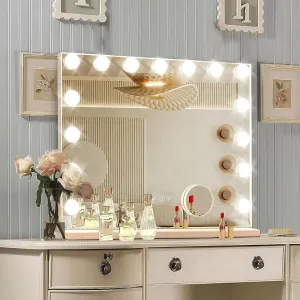 Hollywood Vanity Mirror with Lights, 15 Dimmable Bulbs，3 Color Lights，Make Up Lighted Mirror, Aluminum Metal Frame,USB Charging Port（23" x 18"）