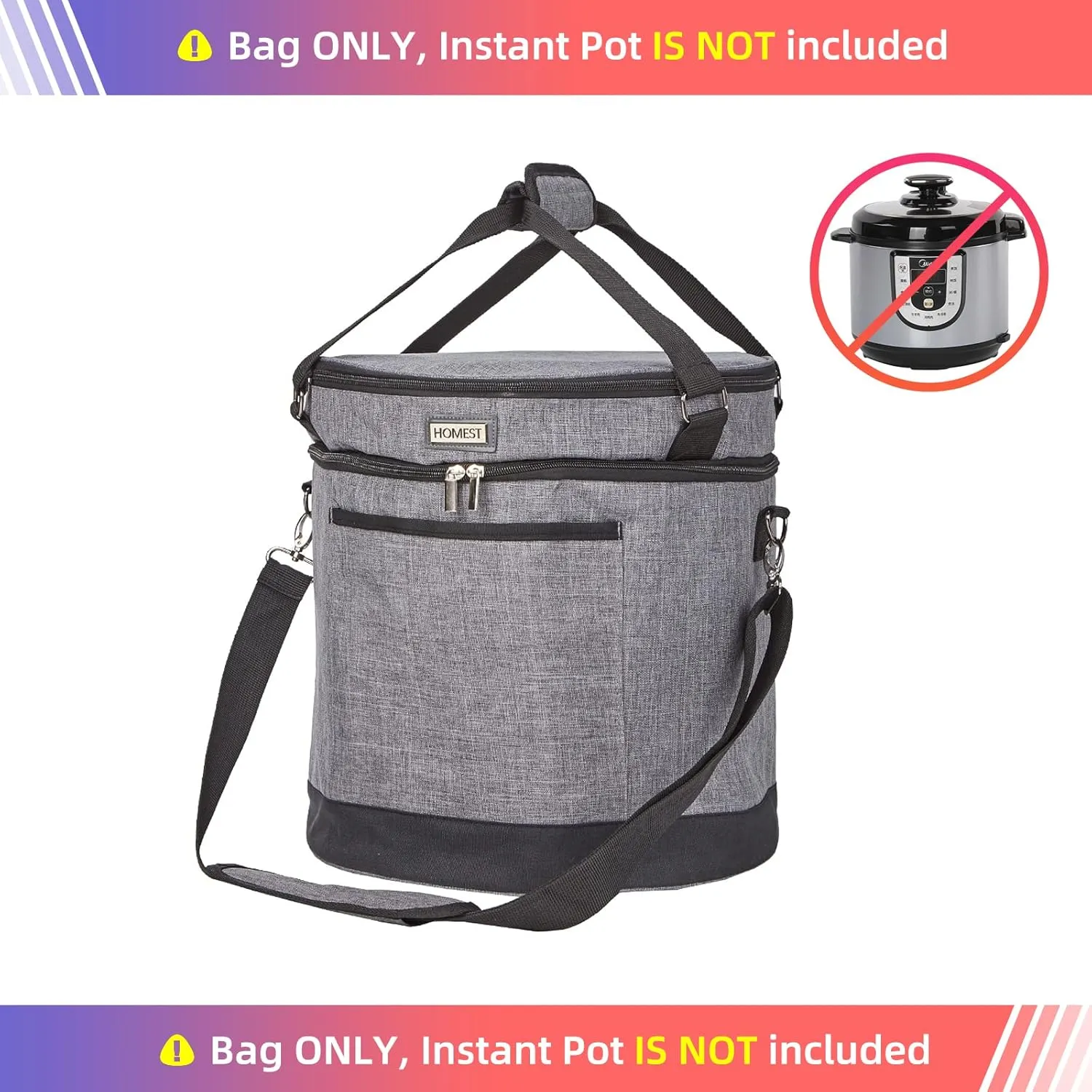 HOMEST 2 Compartments Carry Bag for 8 Quart Instant Pot, Pressure Cooker Travel Tote Have Accessory Pockets for Spoon, Measuring Cup, Steam Rack, Insulated Carrier with Easy to Clean Lining, Grey