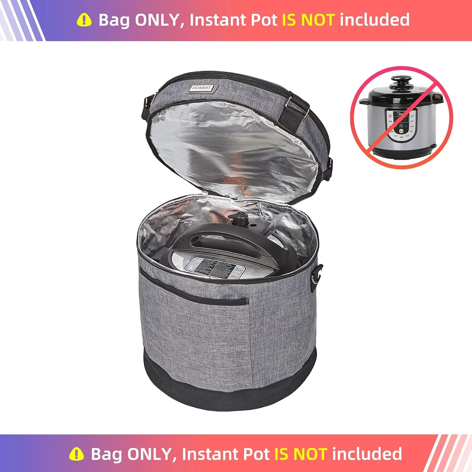 HOMEST 2 Compartments Carry Bag for 8 Quart Instant Pot, Pressure Cooker Travel Tote Have Accessory Pockets for Spoon, Measuring Cup, Steam Rack, Insulated Carrier with Easy to Clean Lining, Grey