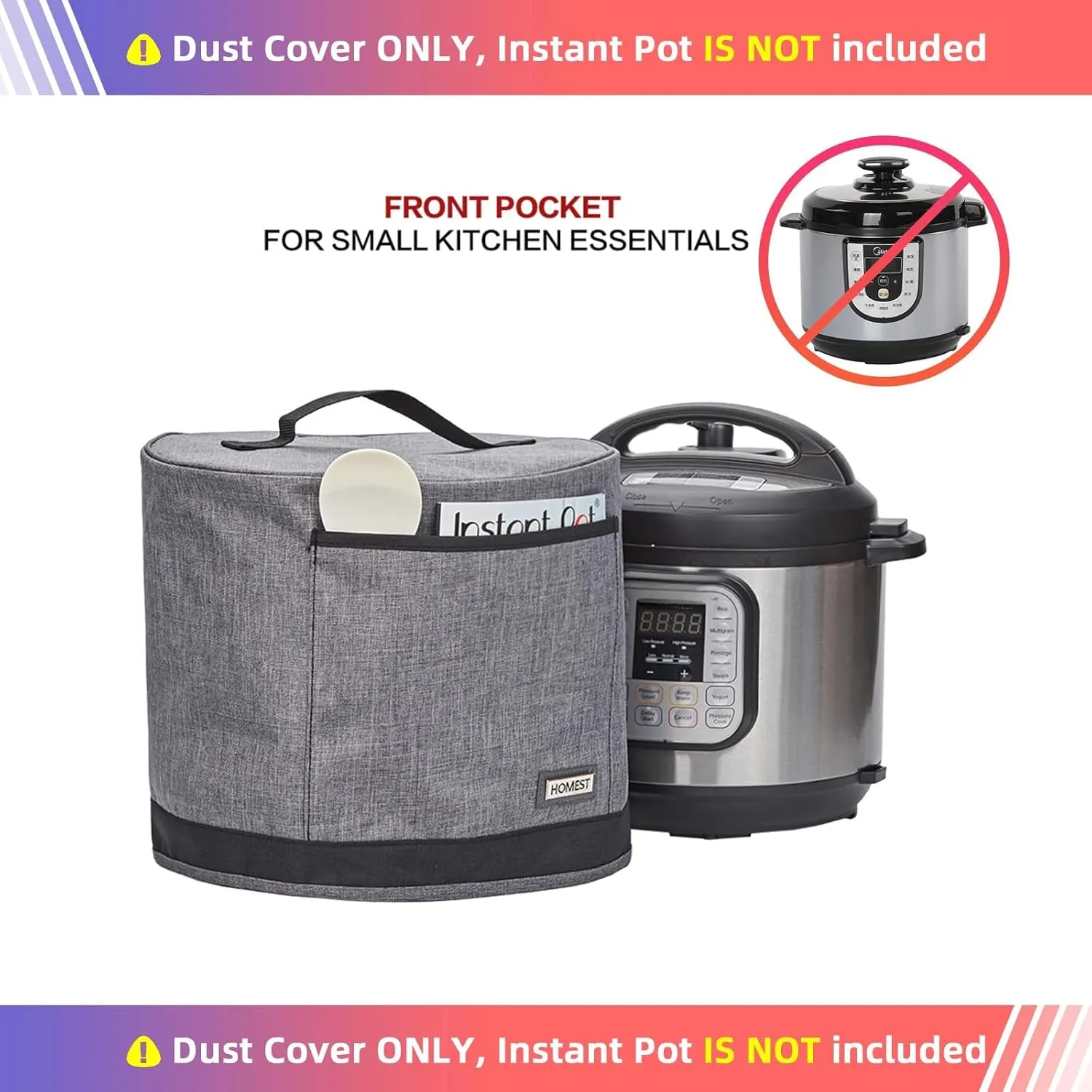 HOMEST Dust Cover with Pockets for Instant Pot 8 Quart, Insulated Pressure Cooker Case with Easy to Clean Lining, Grey