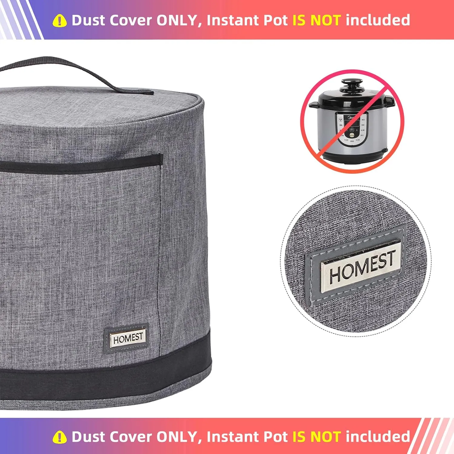 HOMEST Dust Cover with Pockets for Instant Pot 8 Quart, Insulated Pressure Cooker Case with Easy to Clean Lining, Grey