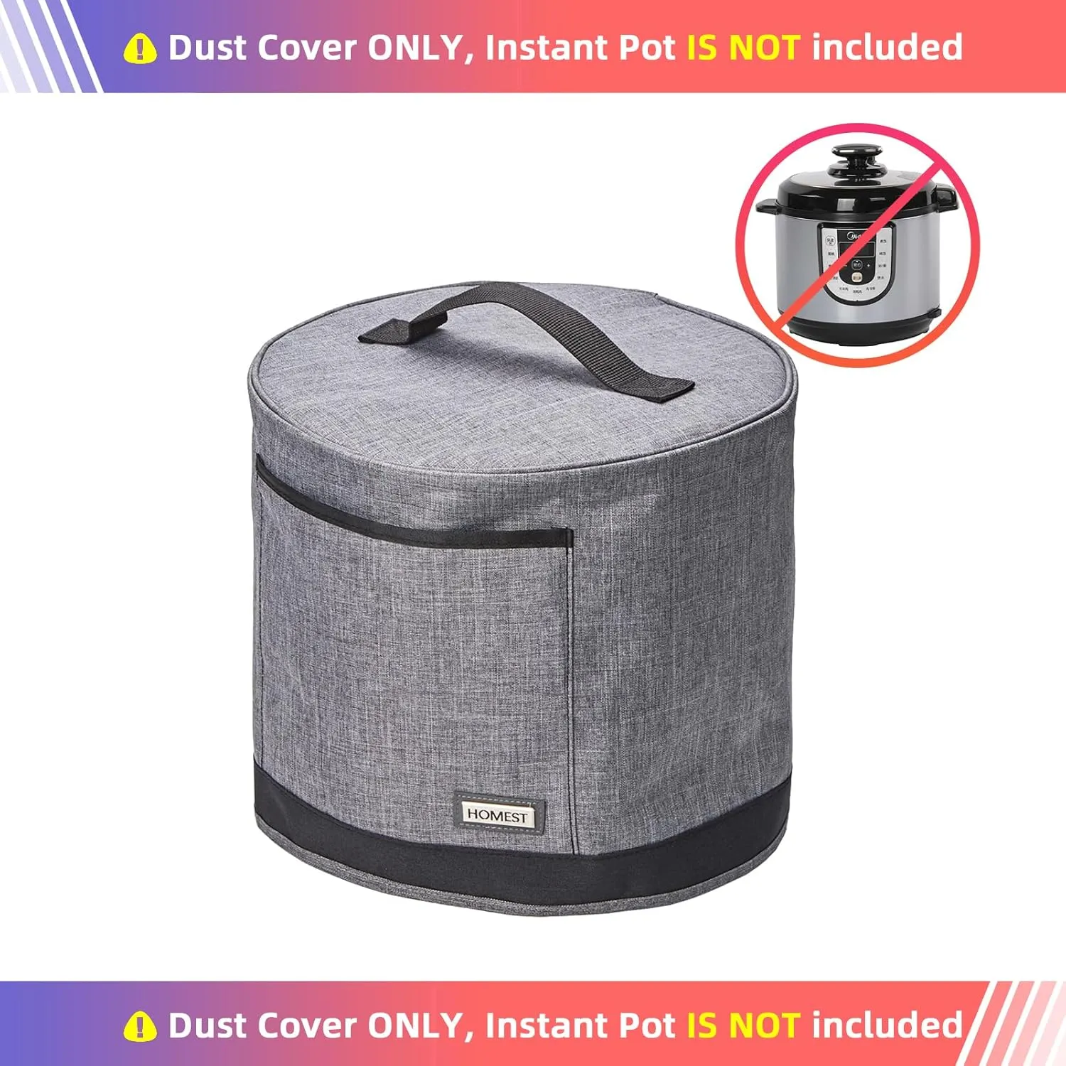 HOMEST Dust Cover with Pockets for Instant Pot 8 Quart, Insulated Pressure Cooker Case with Easy to Clean Lining, Grey