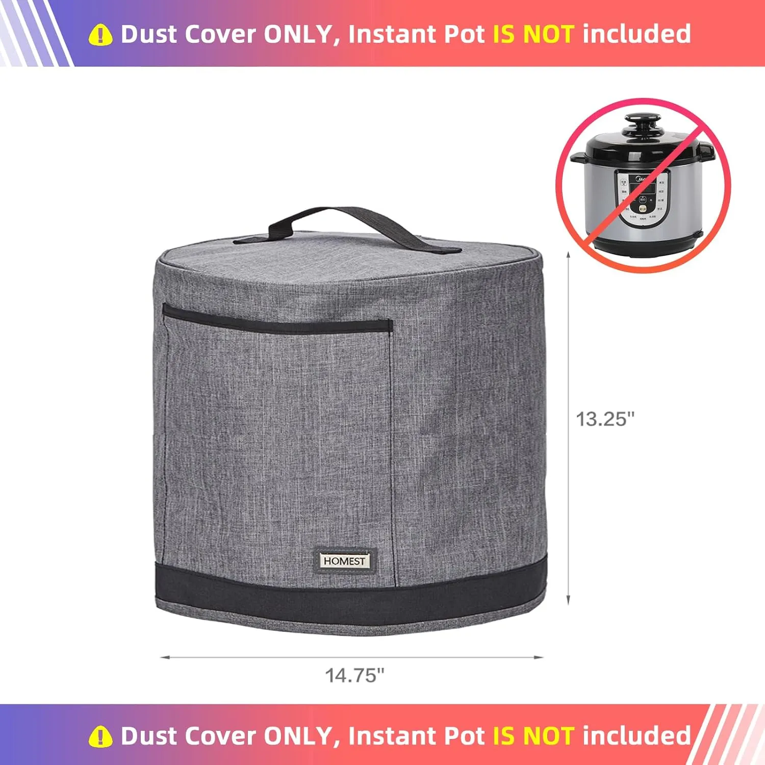 HOMEST Dust Cover with Pockets for Instant Pot 8 Quart, Insulated Pressure Cooker Case with Easy to Clean Lining, Grey