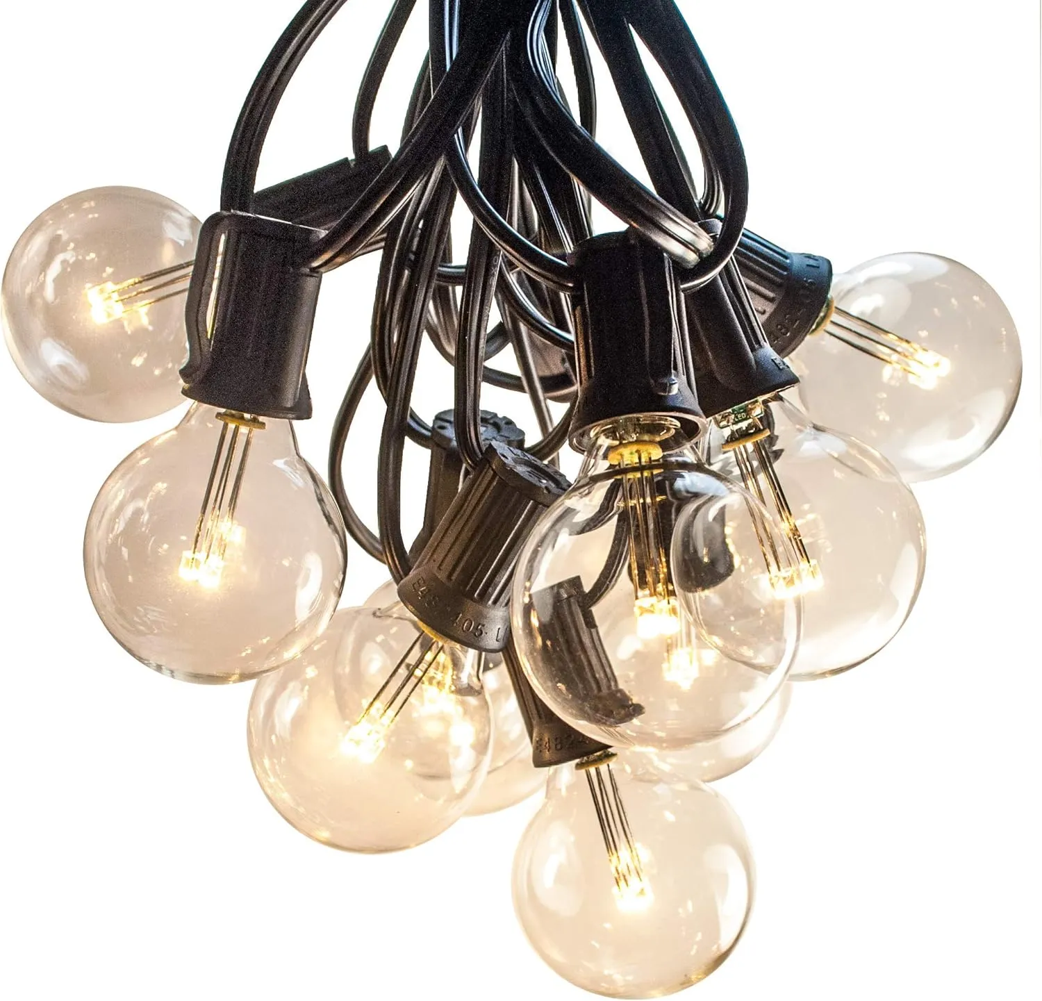 Hometown Evolution, Inc. Outdoor Globe String Lights (25 Foot, LED G40 Clear - Black Wire - 1.6" .6 Watt Bulbs)