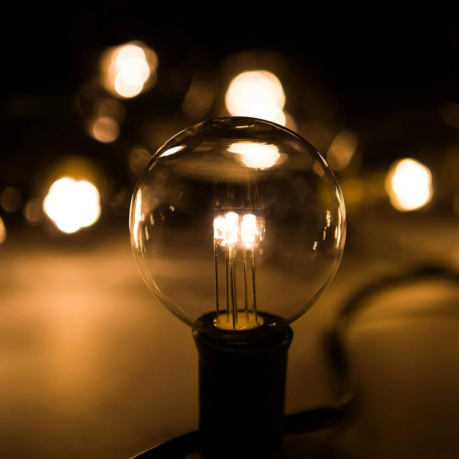 Hometown Evolution, Inc. Outdoor Globe String Lights (25 Foot, LED G40 Clear - Black Wire - 1.6" .6 Watt Bulbs)