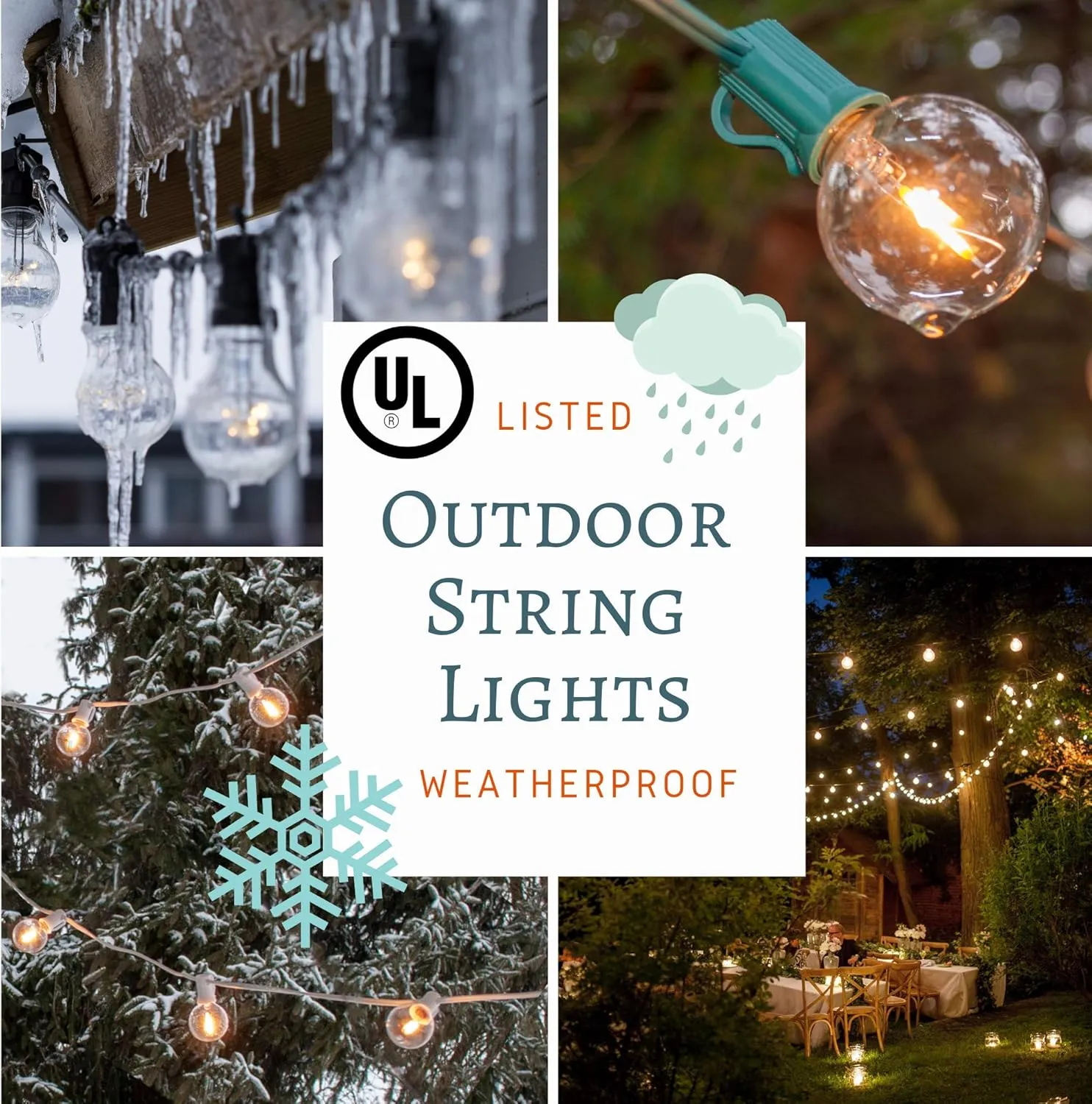 Hometown Evolution, Inc. Outdoor Globe String Lights (25 Foot, LED G40 Clear - Black Wire - 1.6" .6 Watt Bulbs)