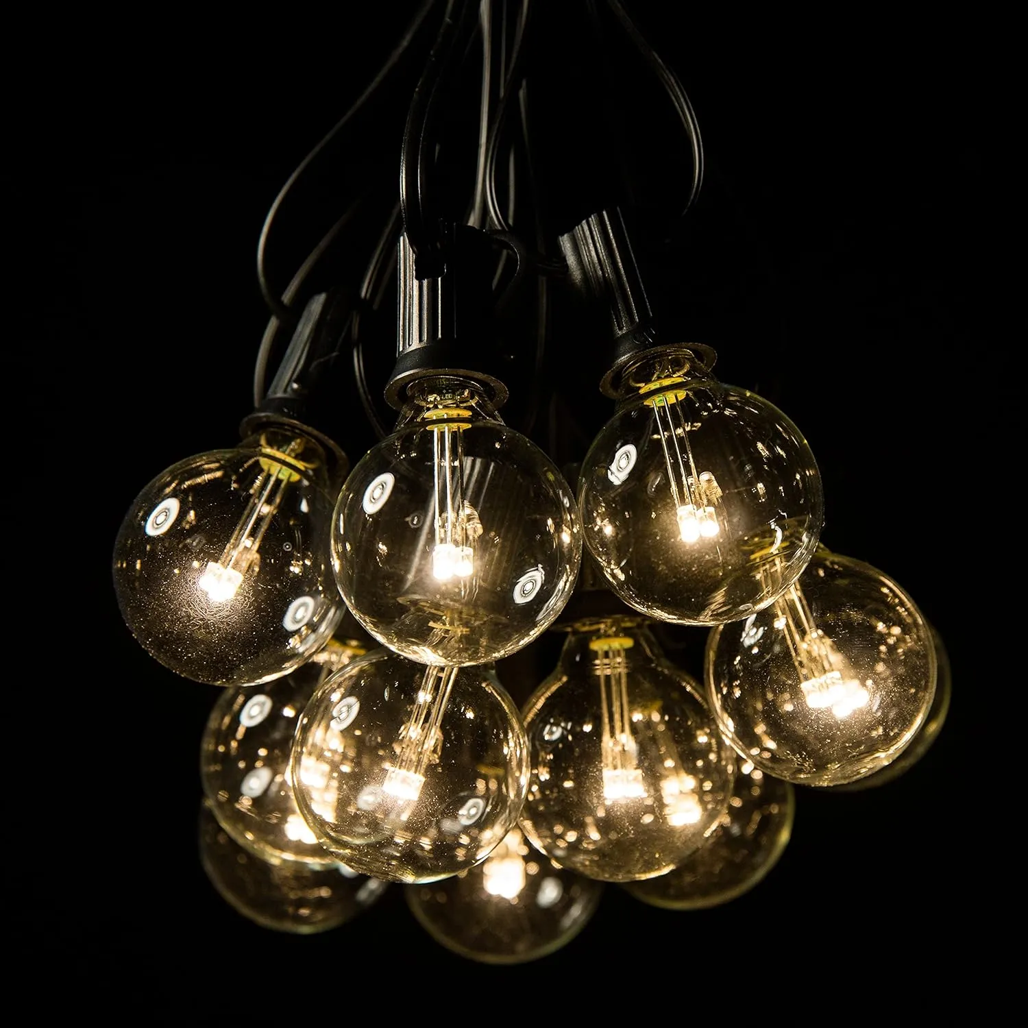 Hometown Evolution, Inc. Outdoor Globe String Lights (25 Foot, LED G40 Clear - Black Wire - 1.6" .6 Watt Bulbs)
