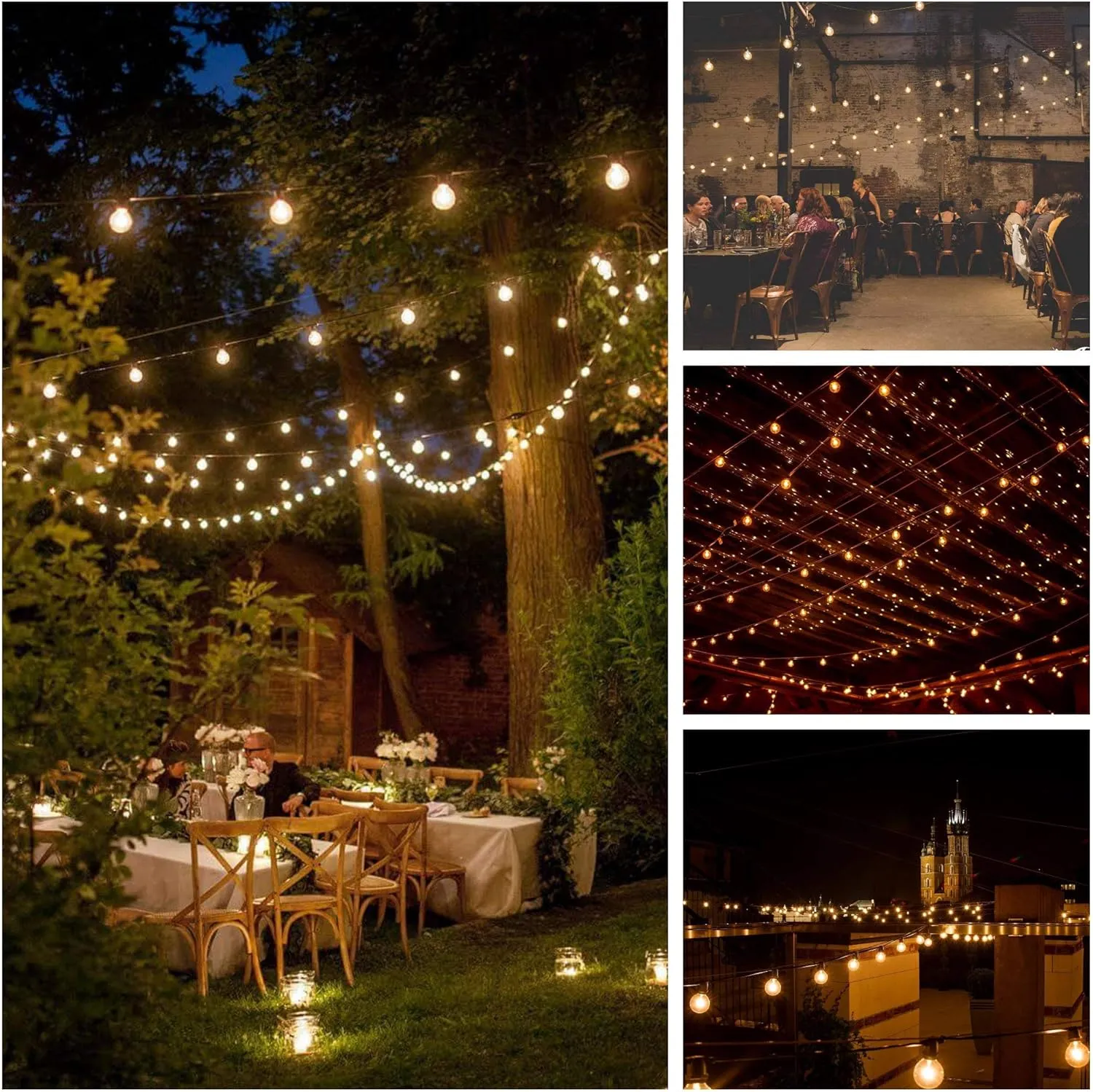 Hometown Evolution, Inc. Outdoor Globe String Lights (25 Foot, LED G40 Clear - Black Wire - 1.6" .6 Watt Bulbs)