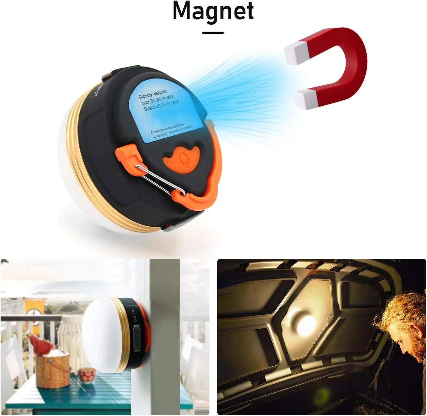 Hongtellor Camping Light, USB Rechargeable LED Tent Light with Magnetic- new but some small scuffs