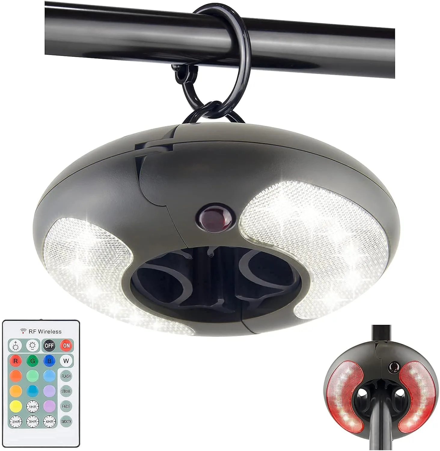 HONWELL Patio Umbrella Light, 18 LEDs 3xAA Battery Operated Umbrella Pole Light with RF Remote 80Ft Through Wall, 4 Modes, 12 Color Changing Outdoor Camping Light with Hanging Ring for Umbrellas,Tent