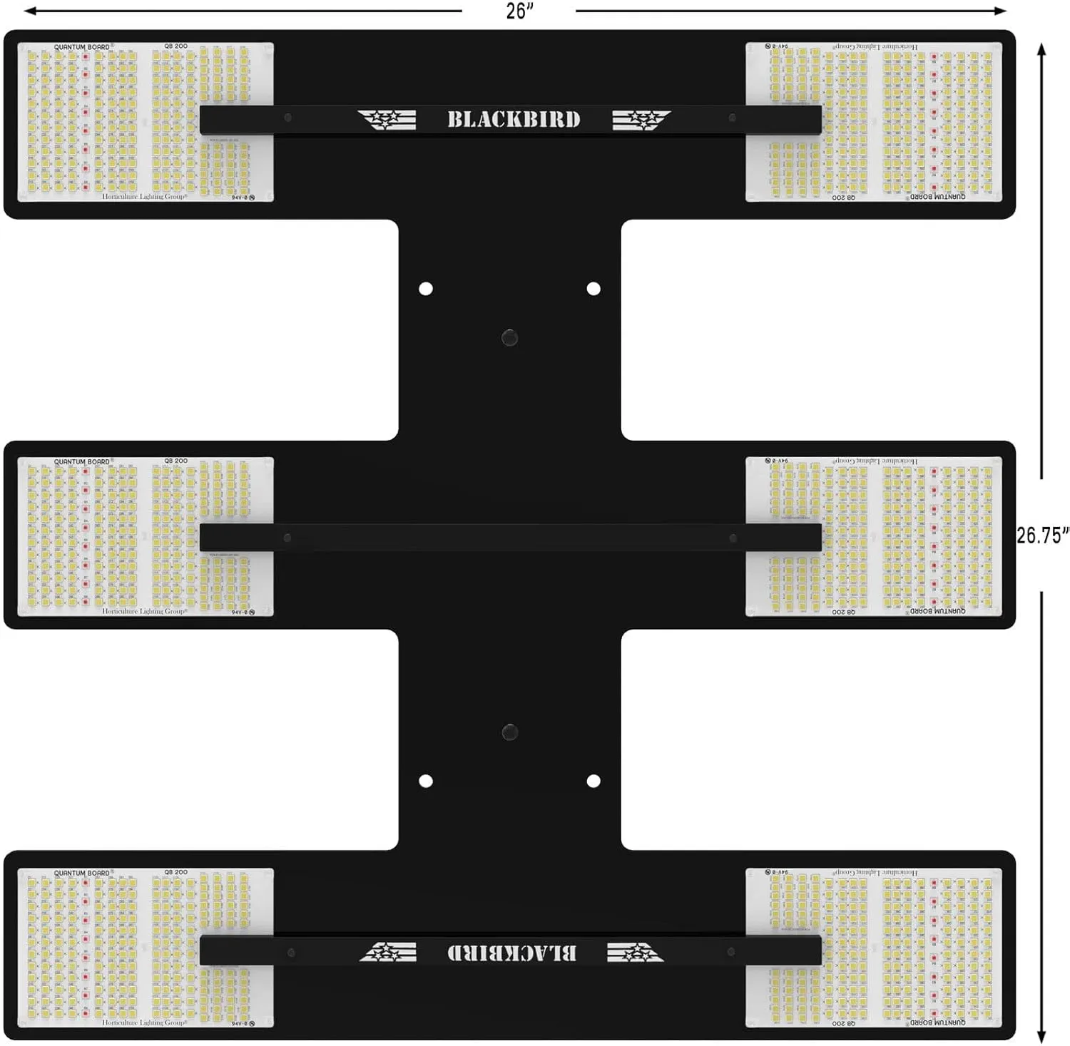 Horticulture Lighting Group HLG Blackbird 600W 120V LED Quantum Board Grow Light, Growing Lights for Indoor Plants, Full Spectrum White and Deep Red, Dimmable, Highest PPF, Auto Power Supply Sensor