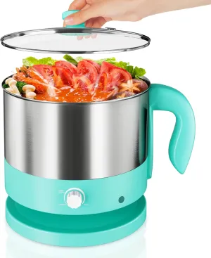 Hot Pot Electric - CACHOO Small 1.25Qt Turquoise Stainless Steel Ramen Cooker with Temperature Control & Keep Warm, Multi-Use Simmer Pot for Boiling, Stewing, Blanching - Ideal for Dorms, Camping, RVs