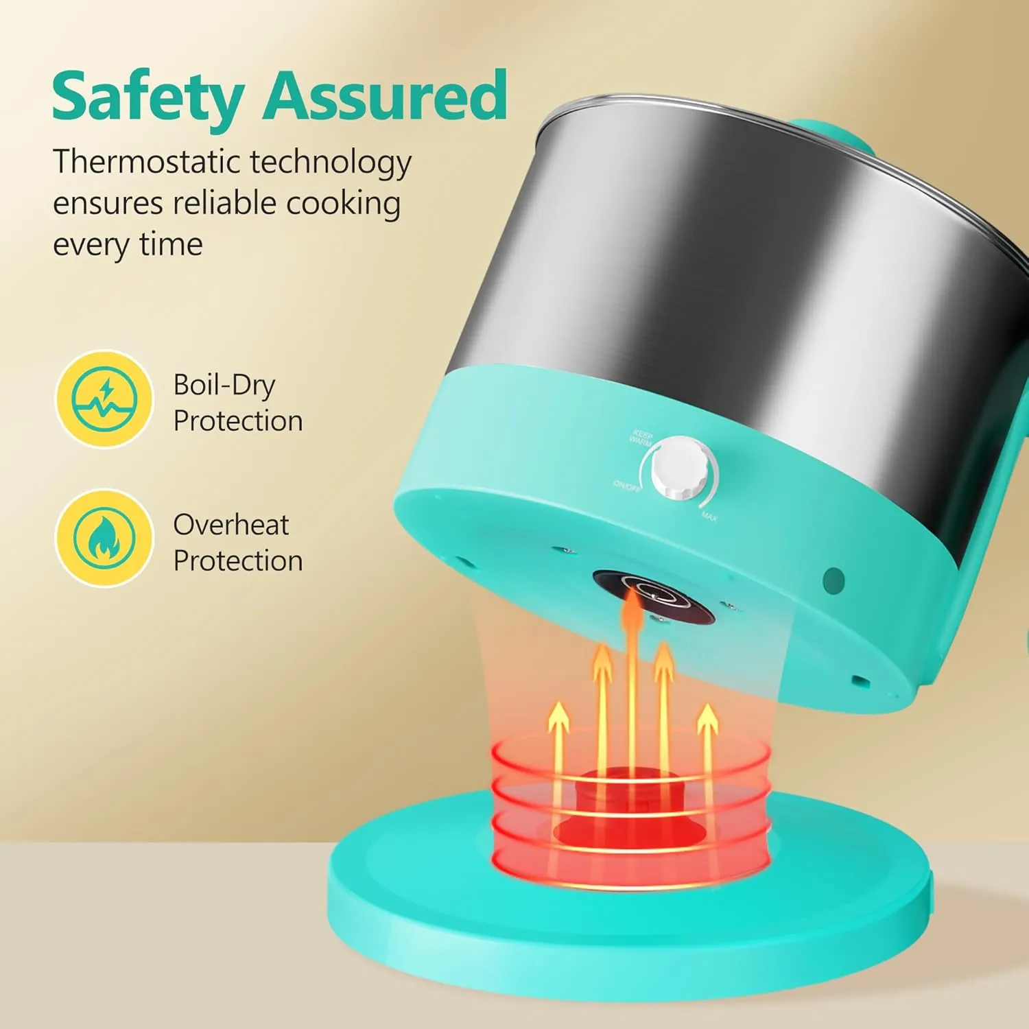 Hot Pot Electric - CACHOO Small 1.25Qt Turquoise Stainless Steel Ramen Cooker with Temperature Control & Keep Warm, Multi-Use Simmer Pot for Boiling, Stewing, Blanching - Ideal for Dorms, Camping, RVs