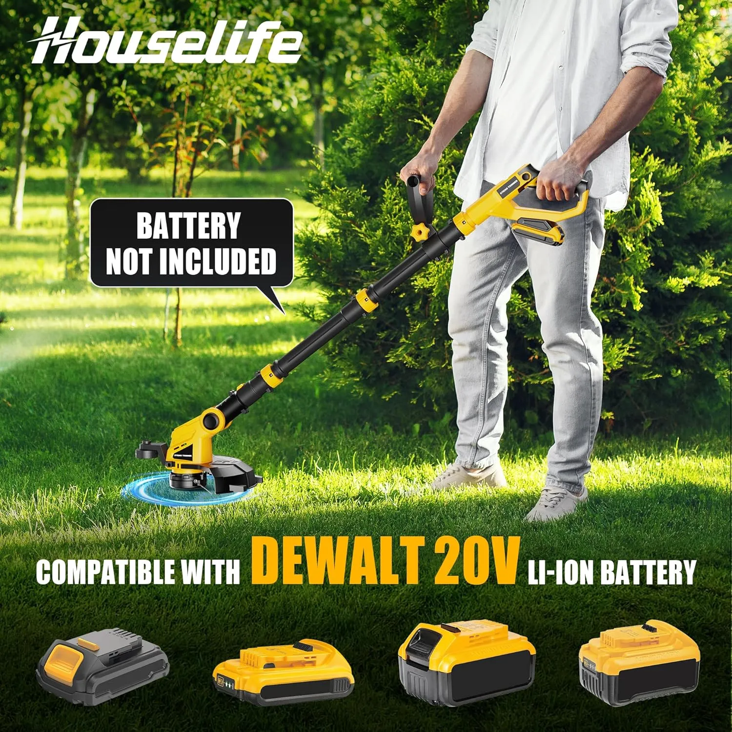 Houselife Cordless Weed Eater Compatible with Dewalt 20V Max Battery (Battery not Included) 3 in 1 Weed Trimmer with Auto Line Feed, 12" Electric String Trimmer/Weed Wacker/Weedeaters for Lawn Garden