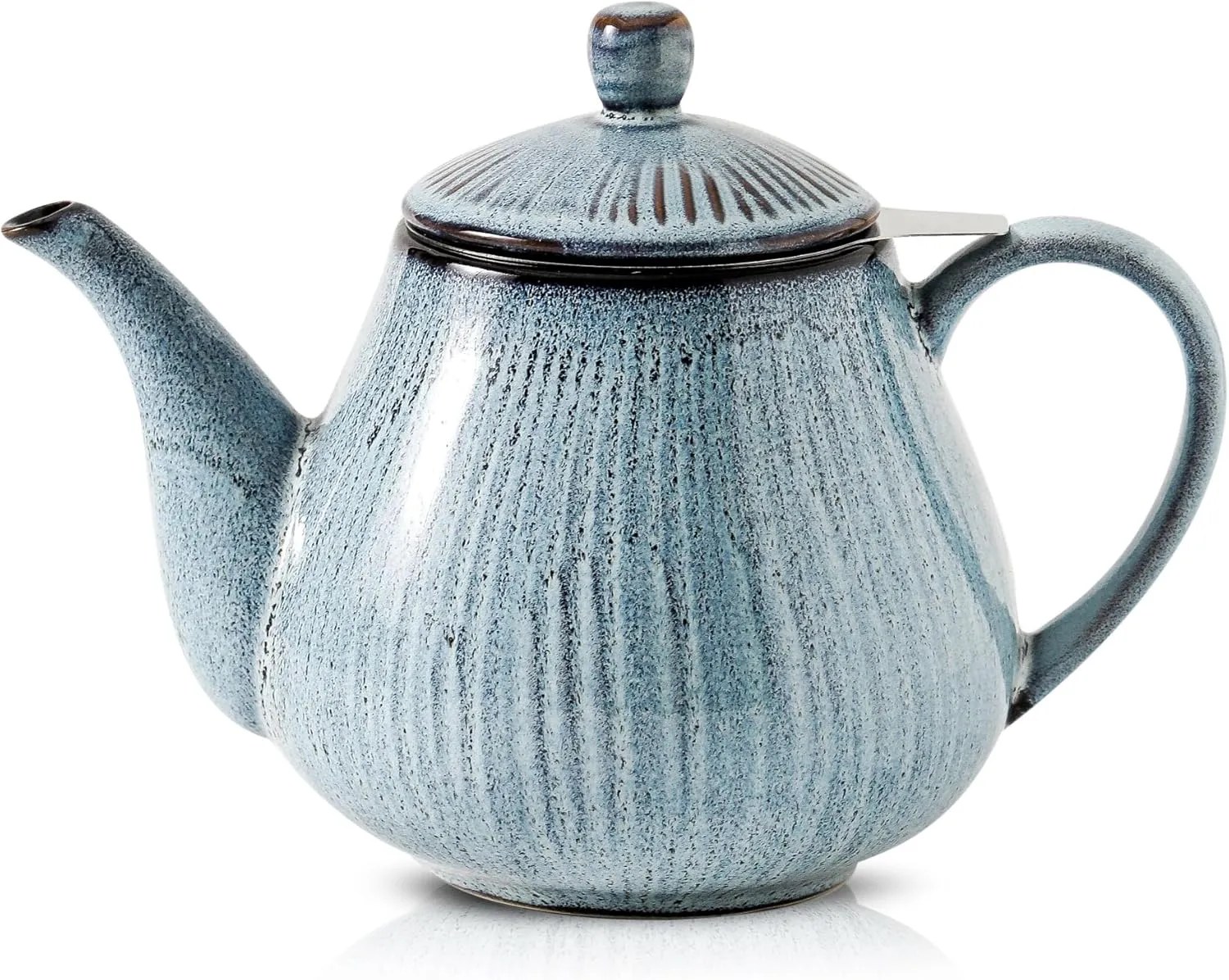 HVH 40 oz Porcelain Teapot with Stainless Steel Infuser, Ceramic Tea pot with Infuser for Loose Tea, Enough For 6 Cups, Striped Series (Wabi sabi)