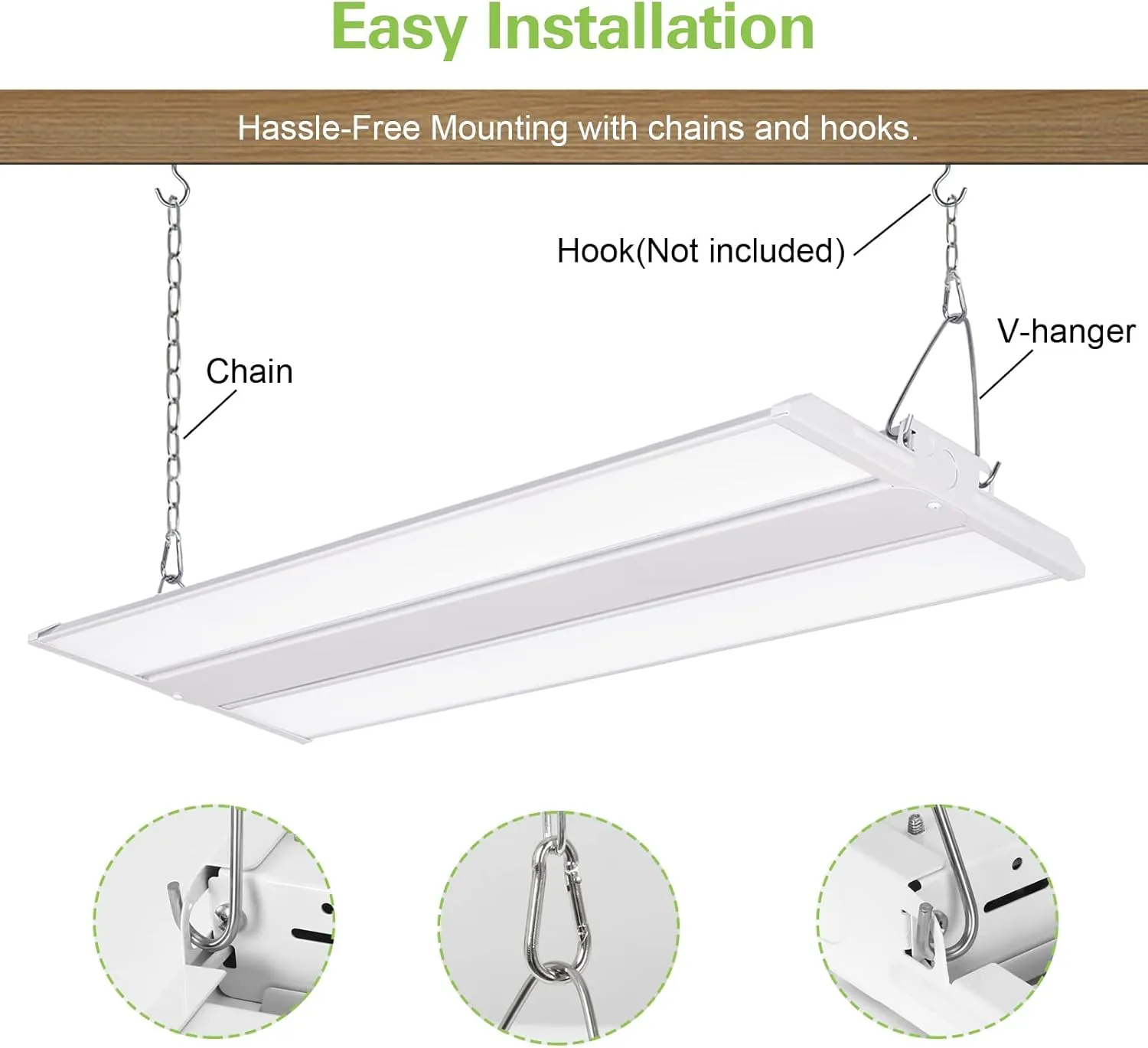 hykolity 4 Pack 4FT LED Linear High Bay Shop Light, 250W LED Shop Light, 31250lm 125LM/W, 100-277V, 0-10V Dim, 5000K Daylight Linear Hanging Light for Warehouse Workshops