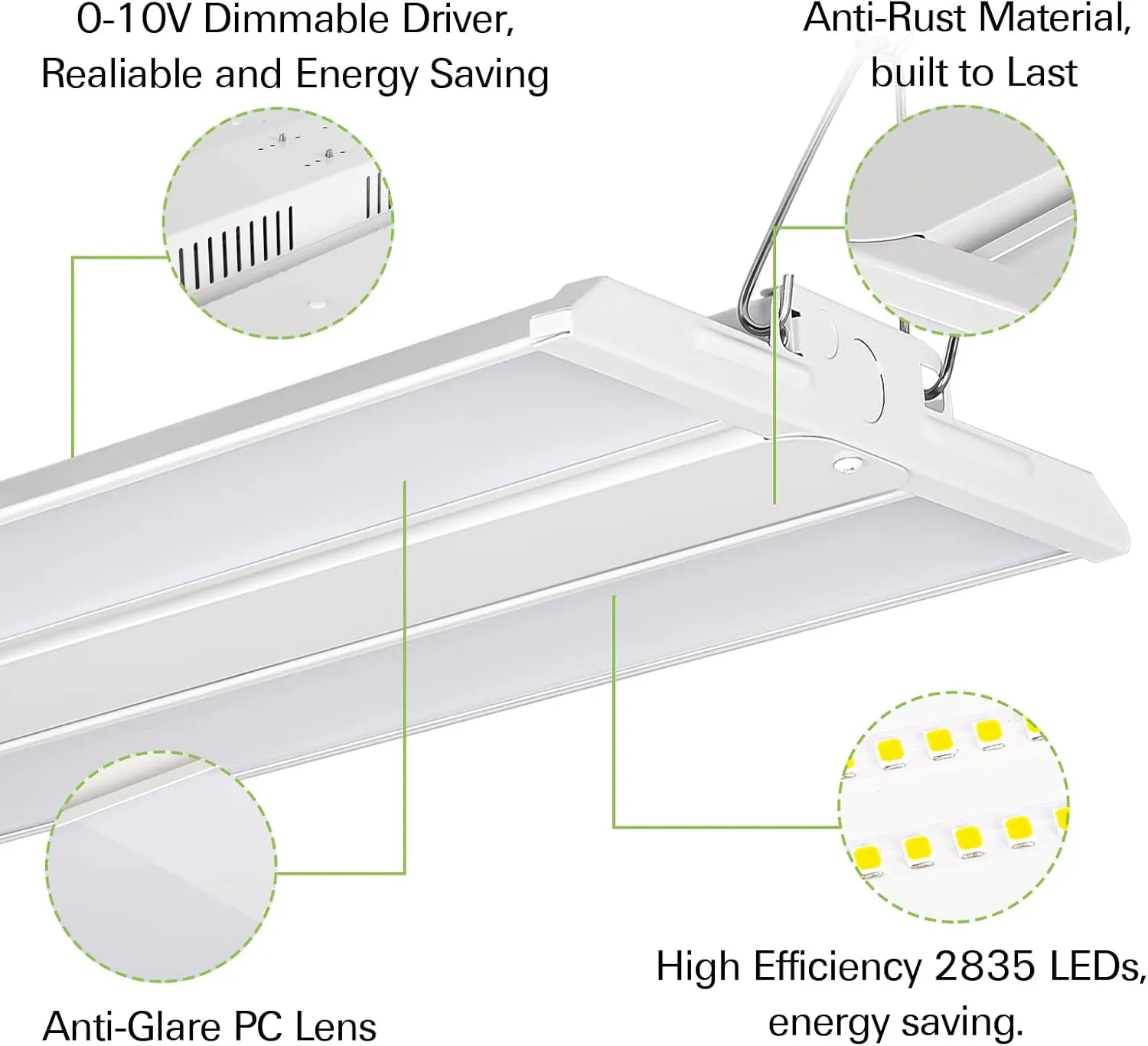 hykolity 4 Pack 4FT LED Linear High Bay Shop Light, 250W LED Shop Light, 31250lm 125LM/W, 100-277V, 0-10V Dim, 5000K Daylight Linear Hanging Light for Warehouse Workshops