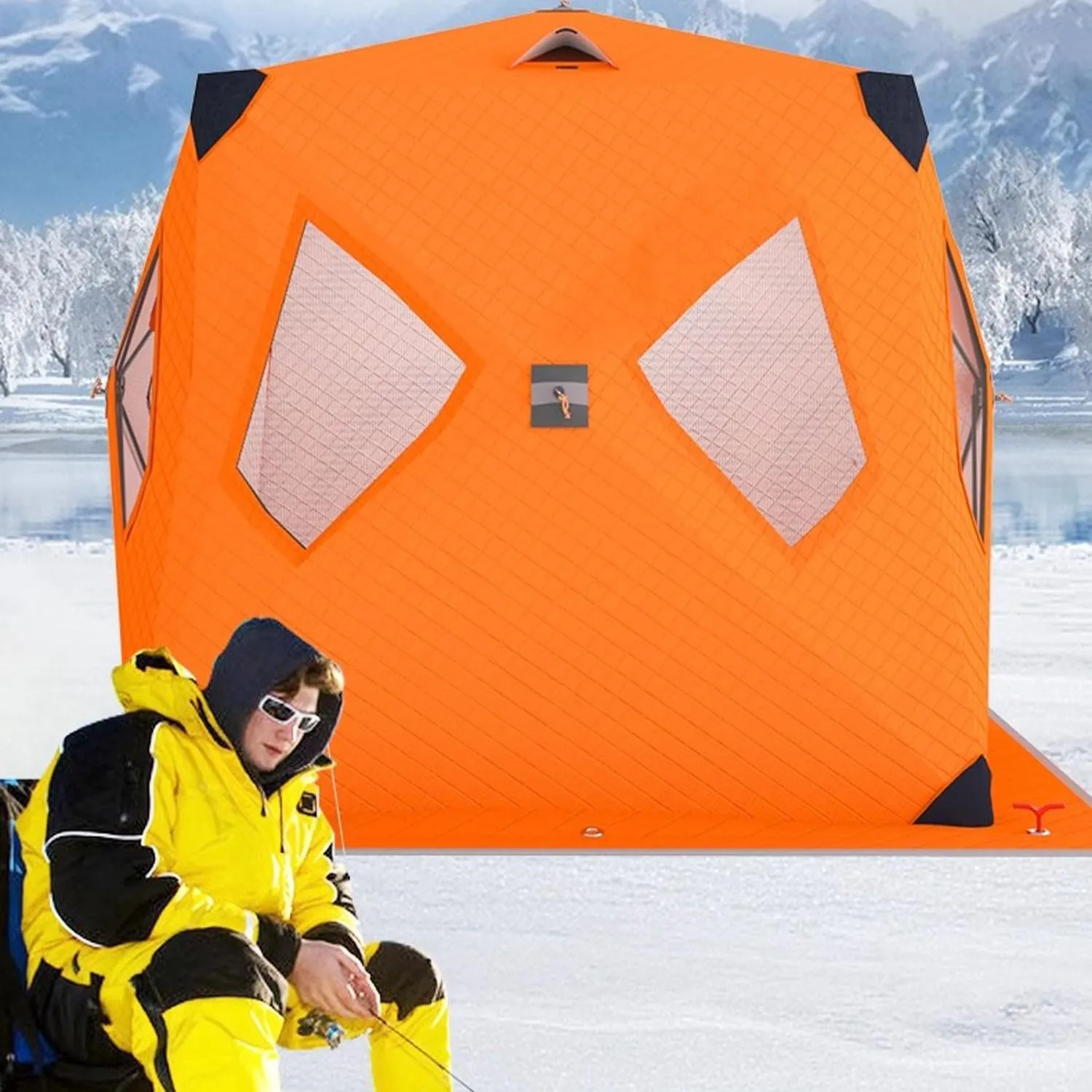 ice Fishing Tent ice Fishing shelter Insulated Winter Outdoor Ice Fishing Tent for 1-2 People, Thickened with Cotton and Cold-Proof, Quick to Open Without Setting Up(Color:2)