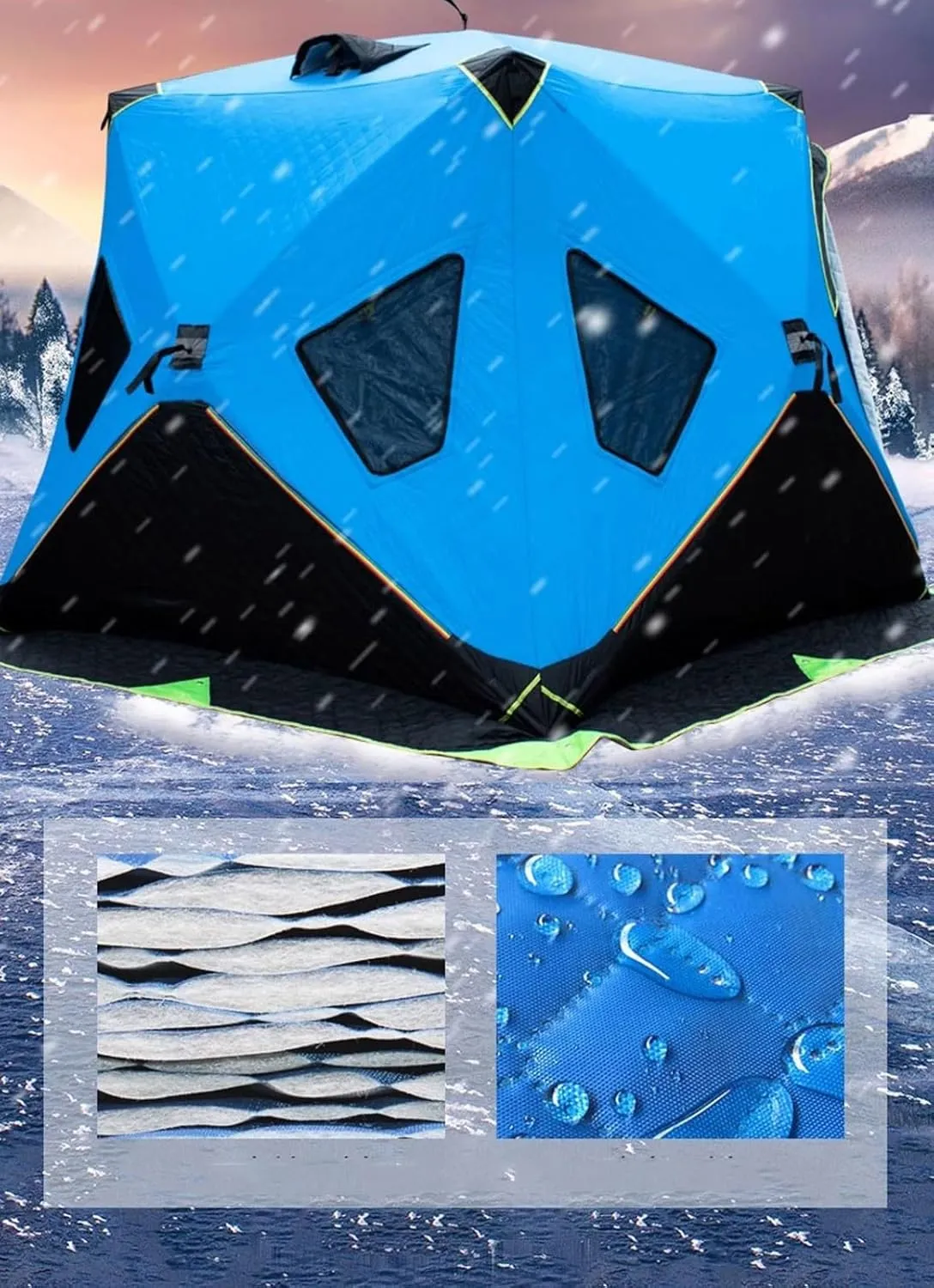 ice Fishing Tent ice Fishing shelter Insulated Winter Portable Thickened Cold-Proof, Wind-Resistant and Warm Tent for 2-3 People(Color:2)