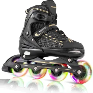 Inline Skates for Kids and Youth, Adjustable, Light Up Wheels, Beginner, Black, US 1-5, Girls