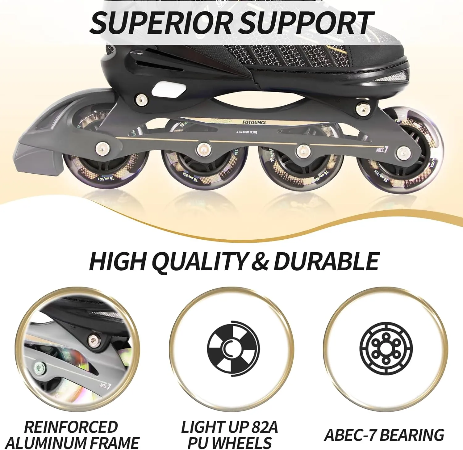 Inline Skates for Kids and Youth, Adjustable, Light Up Wheels, Beginner, Black, US 1-5, Girls