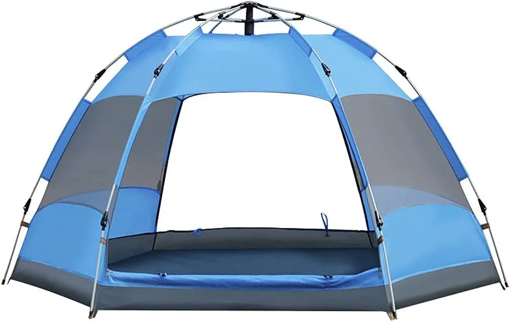 Instant Pop Up Tents, 3-4 People Double-Layer Hexagonal Camping Tent with Double Door Screens Waterproof Sunscreen Breathable, for Hiking Outdoor Travel Orange