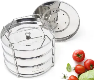 Instant Pot Stackable Insert Pans for 6 & 8 Quart, 3 Tier Steamer Insert Pans for Instant Pot Pressure Cooker, Pot in Pot for Baking, Steaming & Casseroles, 2 Interchangeable Lids and Sling