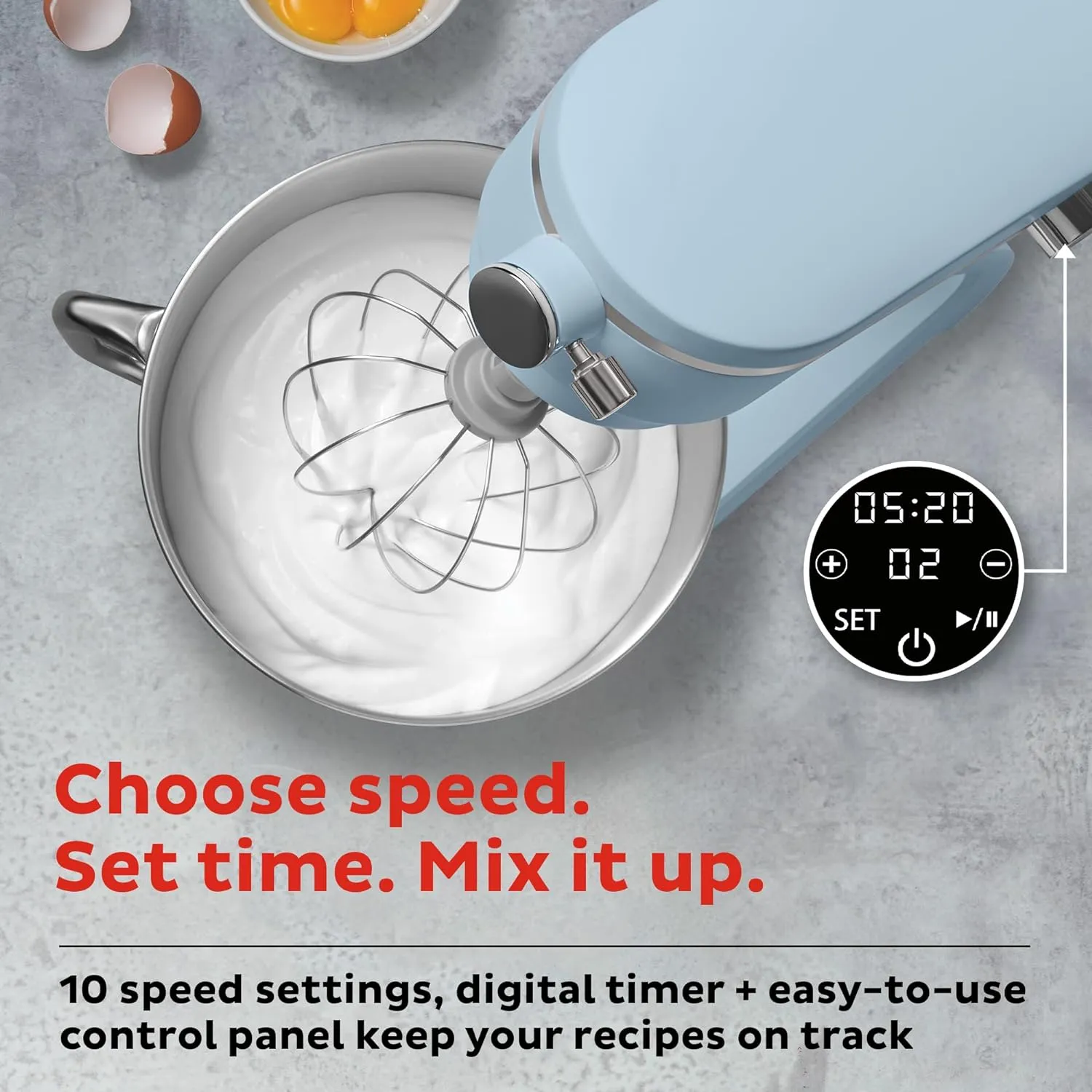 Instant Pot Stand Mixer Pro,600W 10-Speed Electric Mixer with Digital Interface,7.4-Qt Stainless Steel Bowl,From the Makers of Instant Pot,Dishwasher Safe Whisk,Dough Hook and Mixing Paddle,Blue