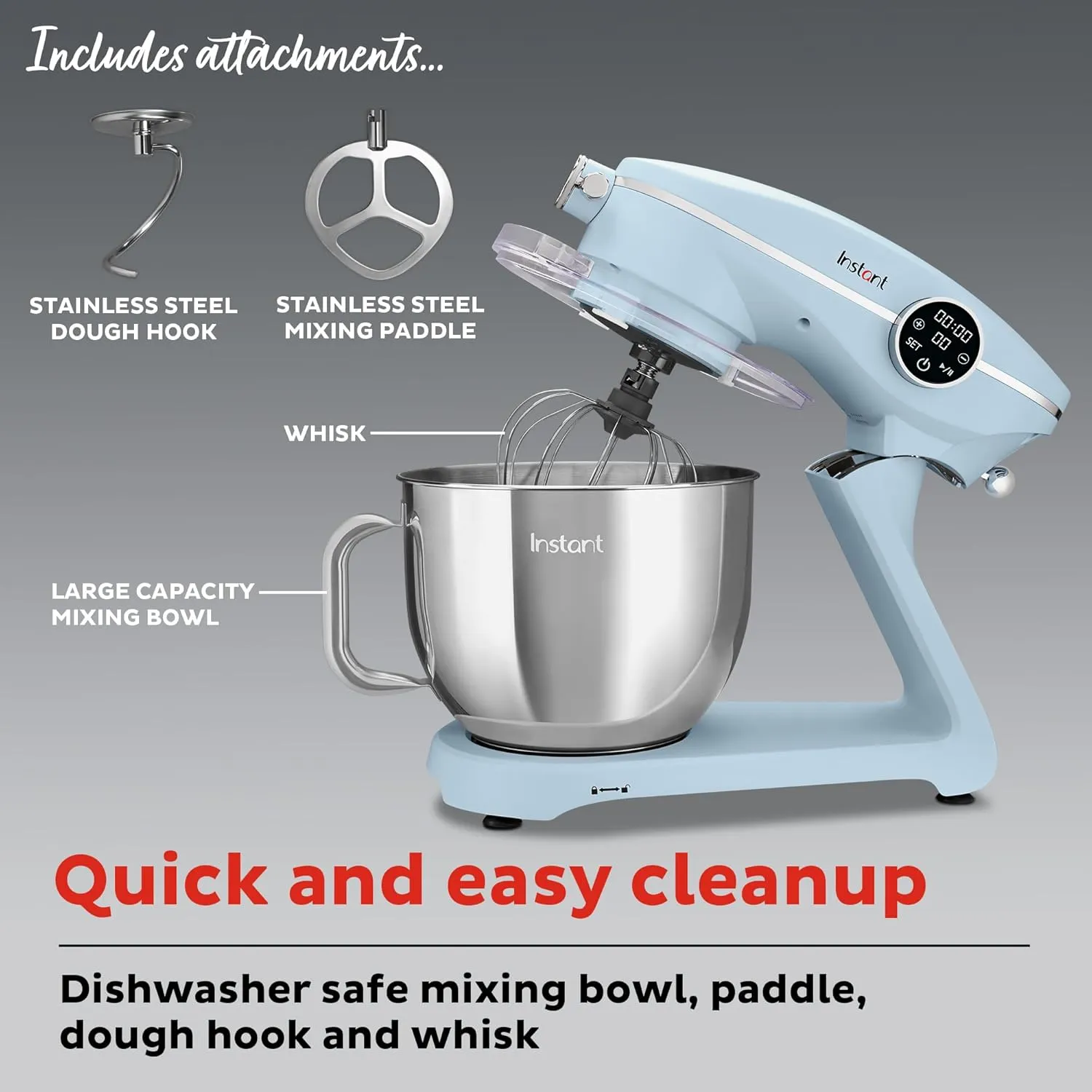 Instant Pot Stand Mixer Pro,600W 10-Speed Electric Mixer with Digital Interface,7.4-Qt Stainless Steel Bowl,From the Makers of Instant Pot,Dishwasher Safe Whisk,Dough Hook and Mixing Paddle,Blue