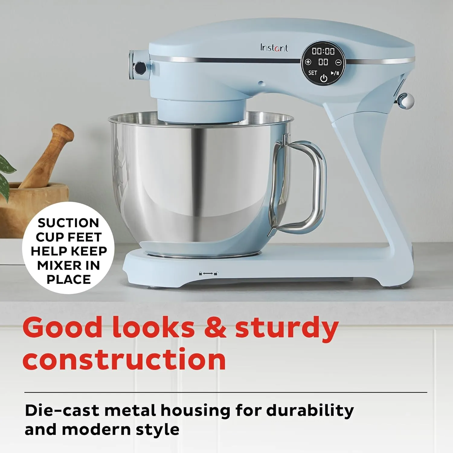 Instant Pot Stand Mixer Pro,600W 10-Speed Electric Mixer with Digital Interface,7.4-Qt Stainless Steel Bowl,From the Makers of Instant Pot,Dishwasher Safe Whisk,Dough Hook and Mixing Paddle,Blue