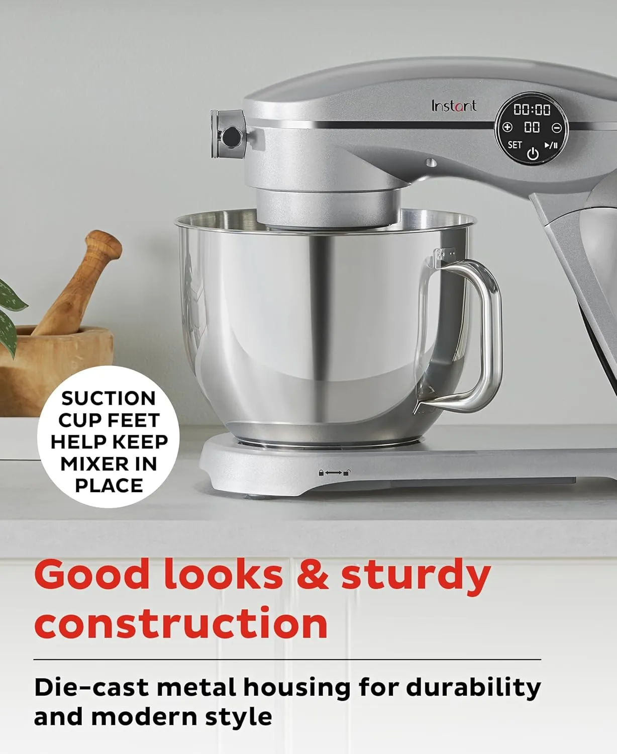 Instant Pot Stand Mixer Pro,600W 10-Speed Electric Mixer with Digital Interface,7.4-Qt Stainless Steel Bowl,From the Makers of Instant Pot,Dishwasher Safe Whisk,Dough Hook and Mixing Paddle,Silver